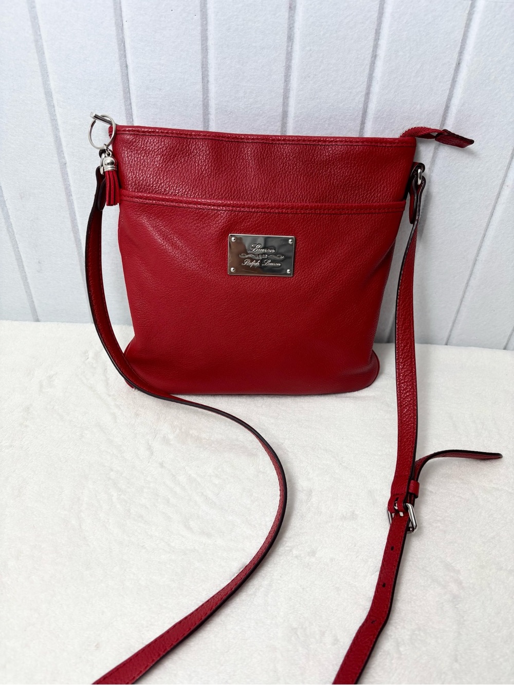 Lauren Ralph Lauren Red Leather Crossbody with Logo Plate